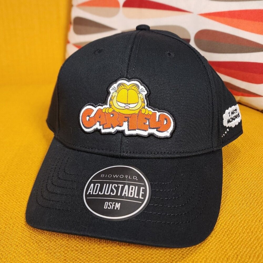 Garfield Snapback Black Baseball Cap I Hate Mondays Patch Embroidered Hat NEW
